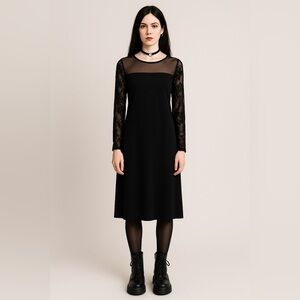 Frank Lyman 90s Mesh Appliqué Black Dress – NWOT – Soft Goth Midi – Size M